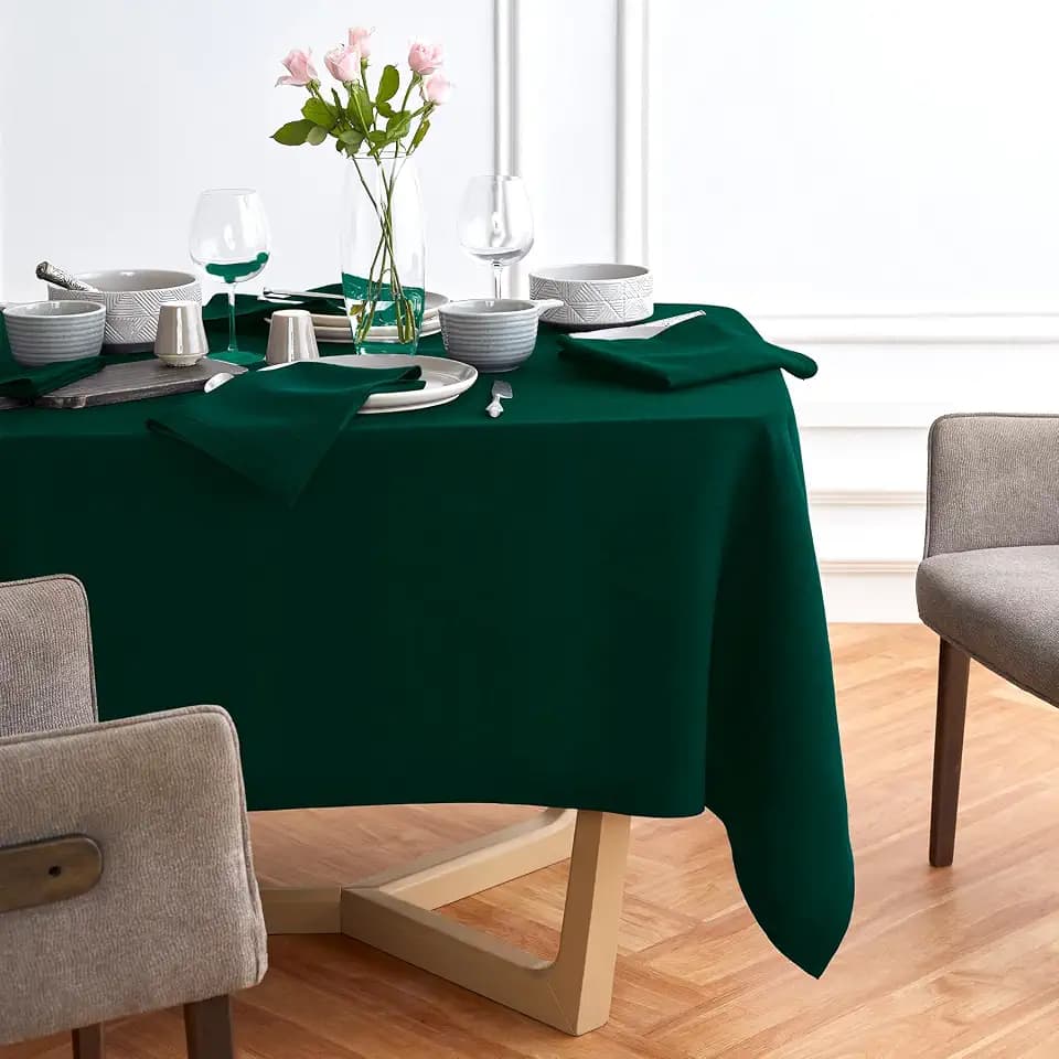Solino Home 100% Pure Linen Tablecloth Dark Green Rectangular, 70 x 144 in