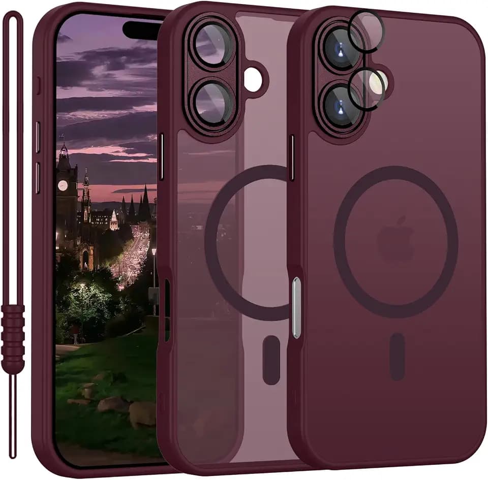 YUANDMI für iPhone 17 Hülle kompatibel mit MagSafe, Handyhülle für iPhone 17 Magnetisch Matte Touch Kameraschutz, rutschfest Kratzfest Schutz Stoßfest Hülle Dunkel Rot
