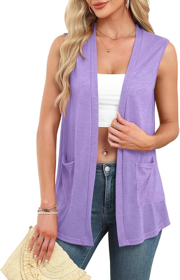 Veryoung Summer Vest for Women Lightweight Fashion Casual Thin Knit Sleeveless Cardigan Curved Hem with Cozy Pockets (S-3XL)