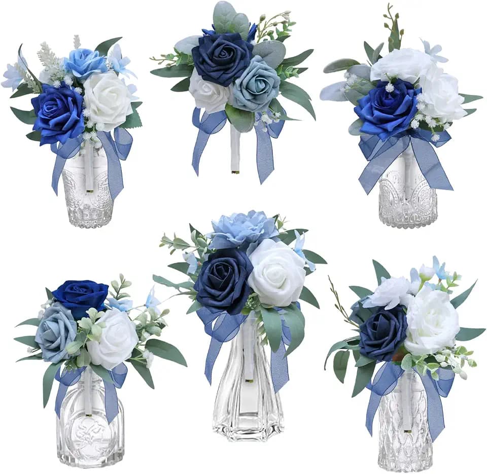 Marriwise 6Pcs Navy Blue Flower Centerpieces for Wedding, Wedding Tables