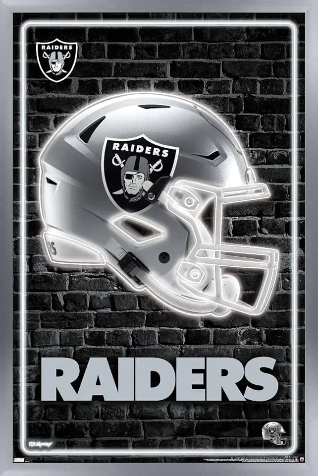 Trends International NFL Las Vegas Raiders - Neon Helmet 23 Wall Poster, 34L x 22.4W, Silver Framed Version