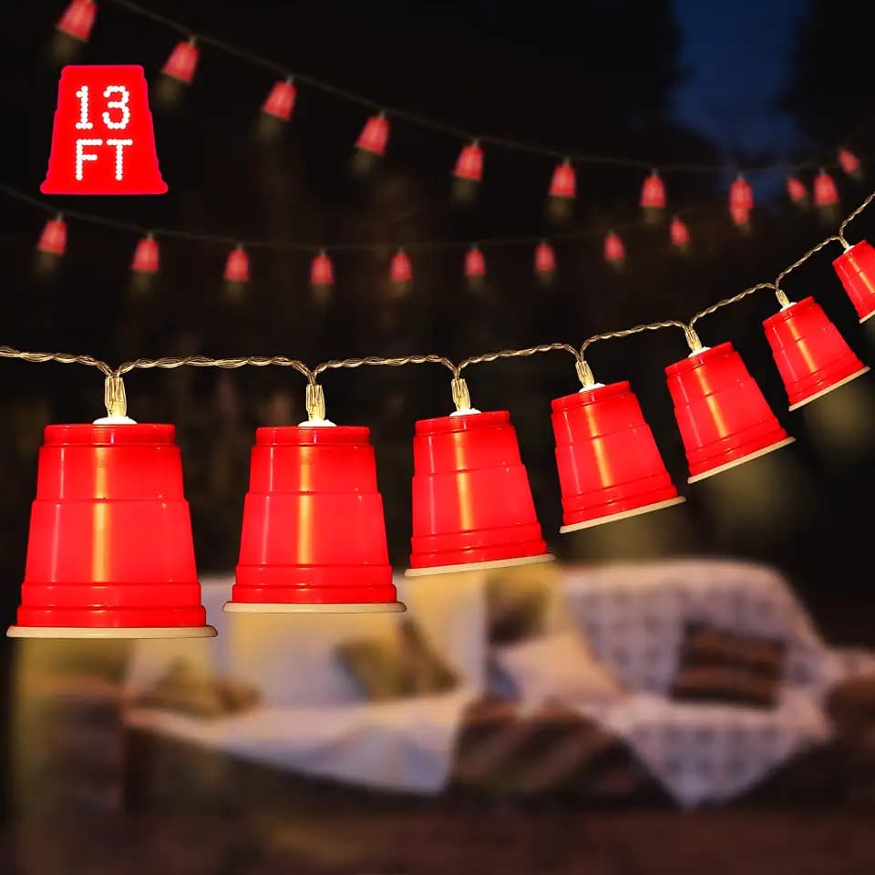 Hiboom 13 Ft 20 LED Red Cups String Lights, Mini Shot Cup Lights