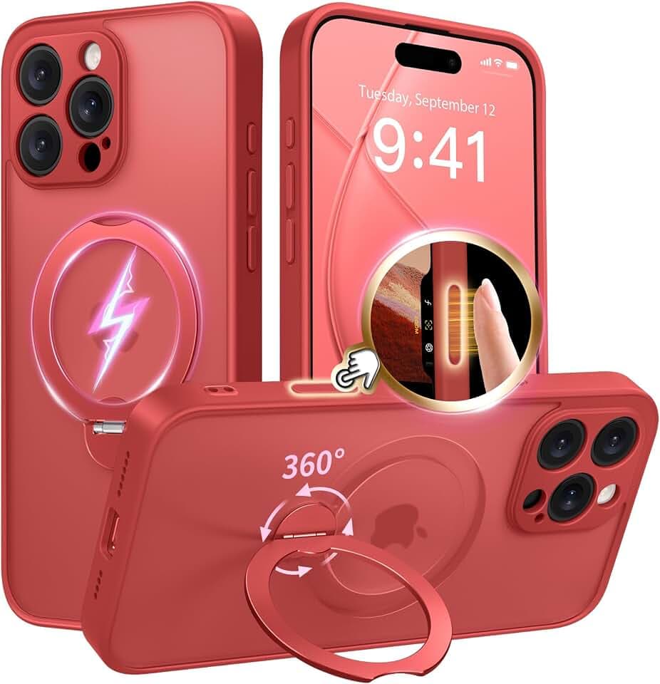 GolbinBox 360° Spin Magnetic Stand for iPhone 16 Pro Max Case Wine Red