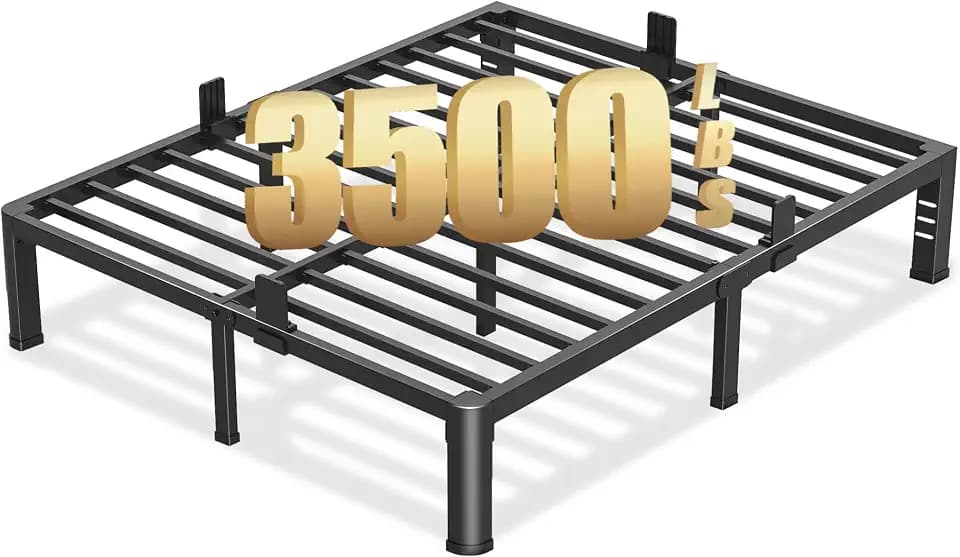 FUIOBYVV 10 Inch Queen Bed Frame with Rounded Corner and Headboard Hole Mattress Retainers 3500 LBS Metal Heavy Duty Steel Slats Support No Box Spring Needed Platform Noise Free Easy Assembly