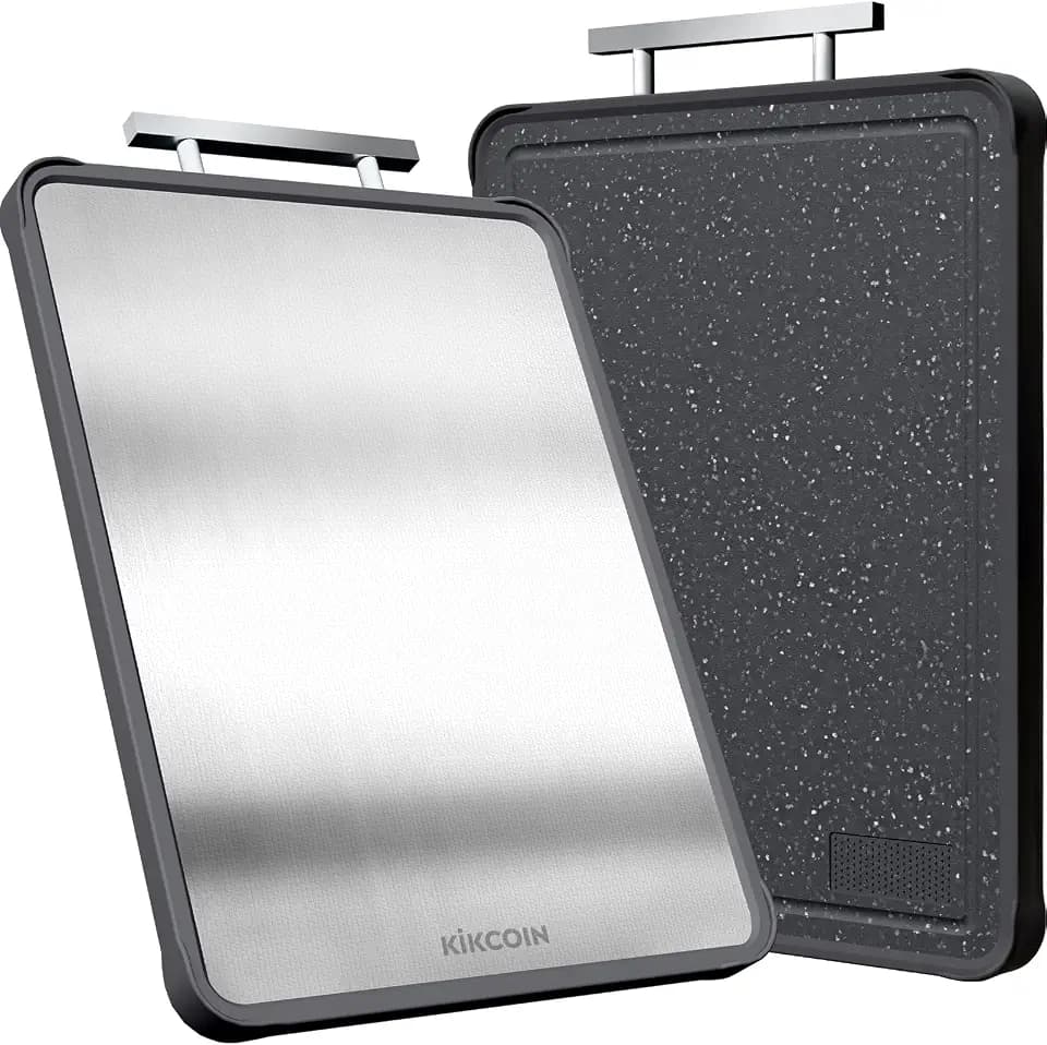 Kikcoin 17"×11" 304 Stainless Steel Cutting Boards for Kitchen, Dishwasher Safe Food Grade PP Double Sided Cutting Board, Extra Large Non-Toxic Chopping Board for Meat, Cheese & Charcuterie, Black