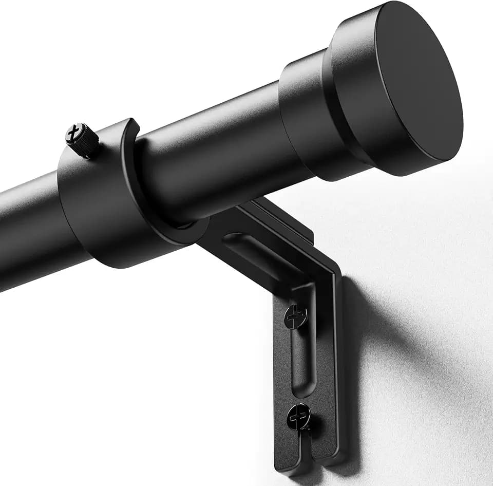YaFex Curtain Rods 32-57 Inch, Heavy Duty 1 Inch Adjustable Curtain Rod for Windows, Black Short Window Treatment Rods, Modern Design, Easy Installation