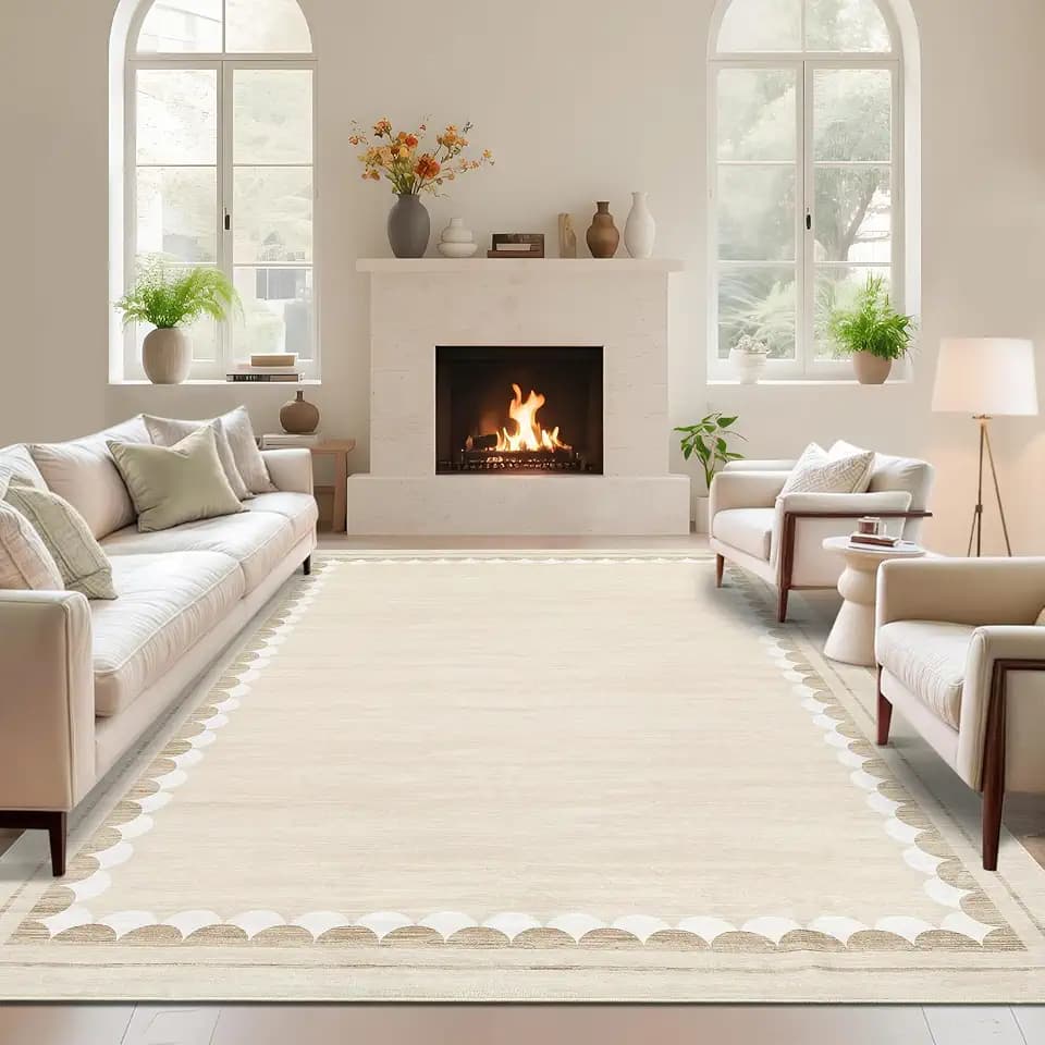 Garvee Washable 9x12 Area Rug for Living Room Solid Border Rugs Beige