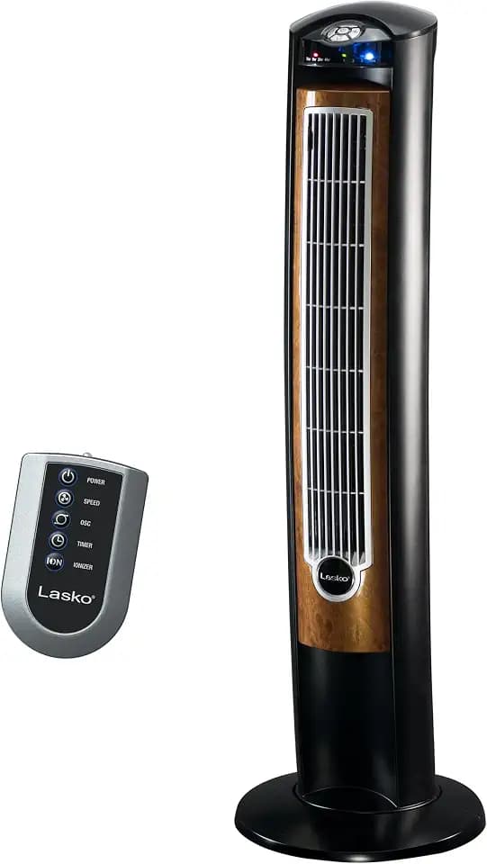 Lasko Oscillating Tower Fan, Remote Control, Ionizer, 3 Speeds, Timer, for Bedroom, Office, Kitchen 42", Black, T42950