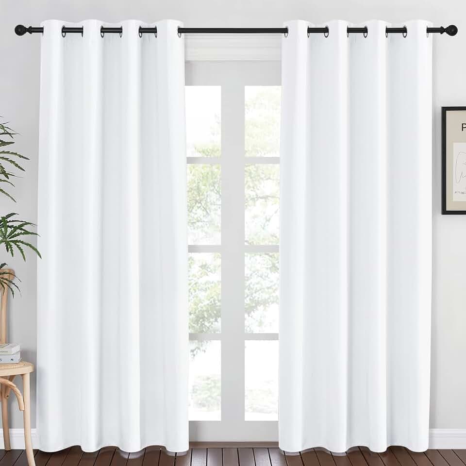 NICETOWN White Room Darkening Bedroom Curtain 84 inches Length - (50% Blackout) Grommet Window Treatment Sound Dampening Thermal Drape for Living Room (W52 x L84, 1 Panel)