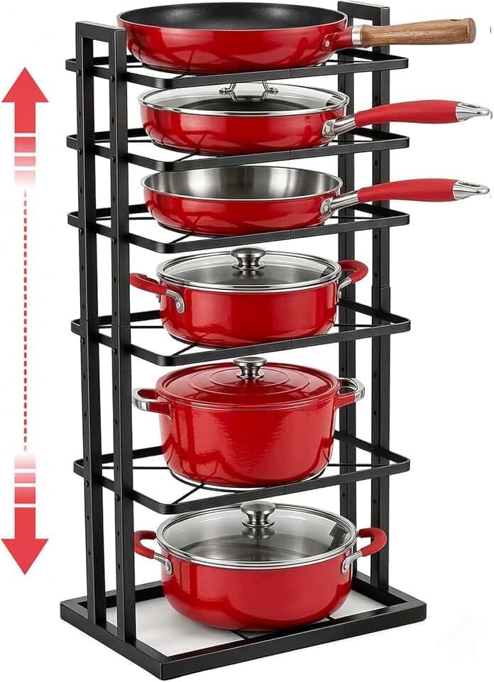 HULISEN Pots and Pans Organizer Under Cabinet, Adjustable 6-Tier Pot Rack