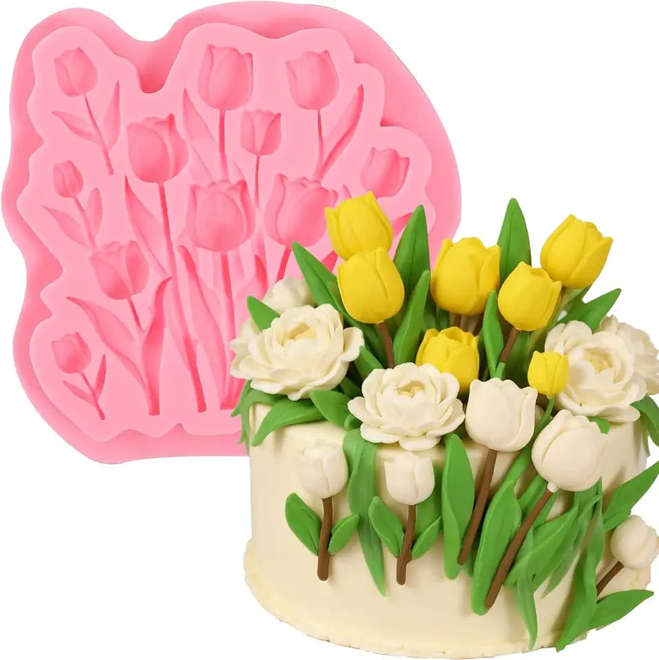 Tulip Fondant Mold, Flower Silicone Mold for DIY Cake Decorating