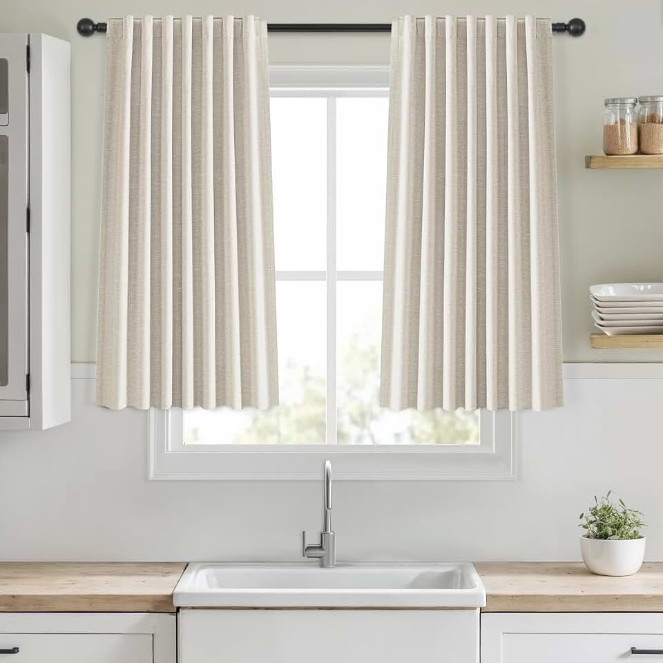 Blackout Curtains 42 Inch Long for Bedroom, Linen 2 Panels Set