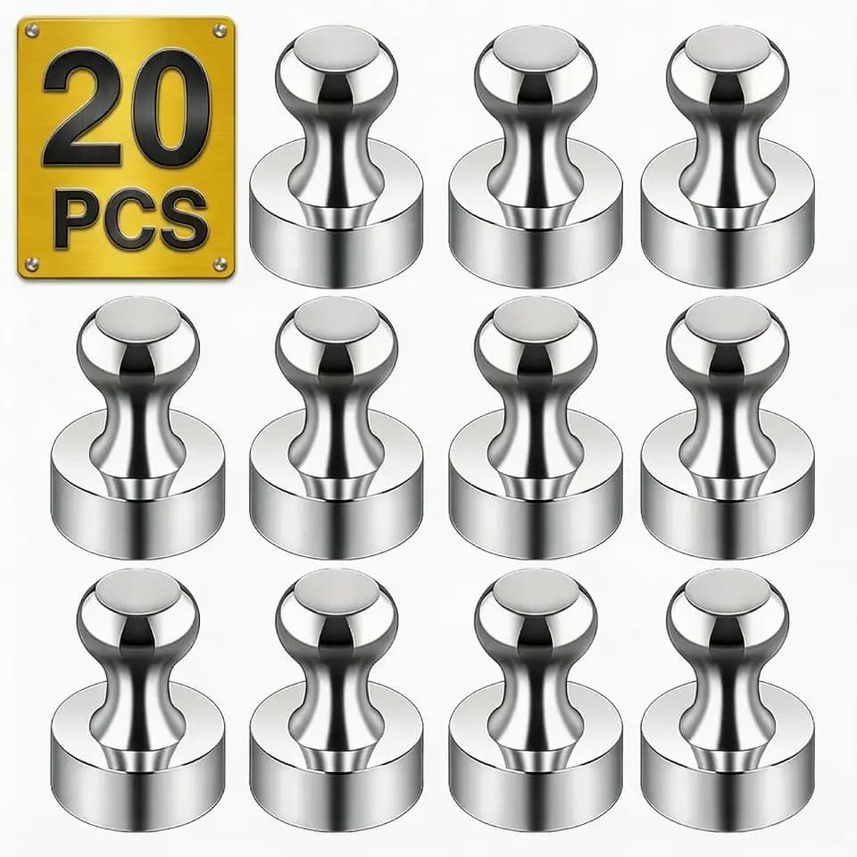 Metallic Magnets, Refrigerator Magnets, 20 Pack Silver Magnetic Push Pins, Strong Fridge Magnets, Multi-use Whiteboard Magnets Perfect for Kitchen Office Classroom