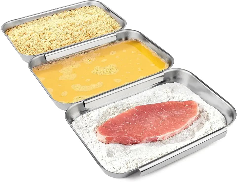 HULISEN Breading Trays Set of 3, Stainless Steel Breading Pans, Small