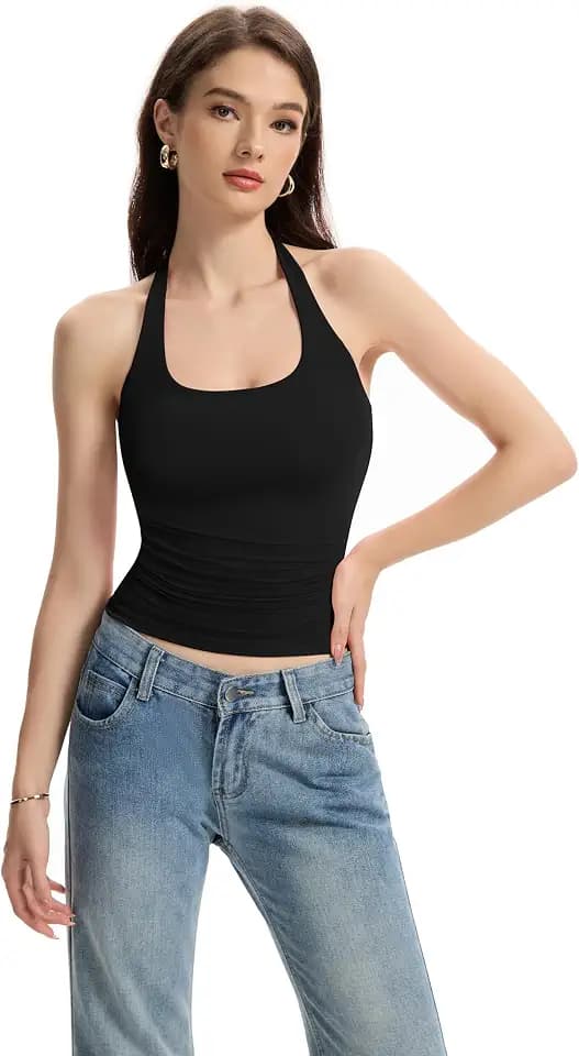 Halter Tank Tops for Women Double Lined Backless Going Out Tops Trendy Y2K Summer Shirt