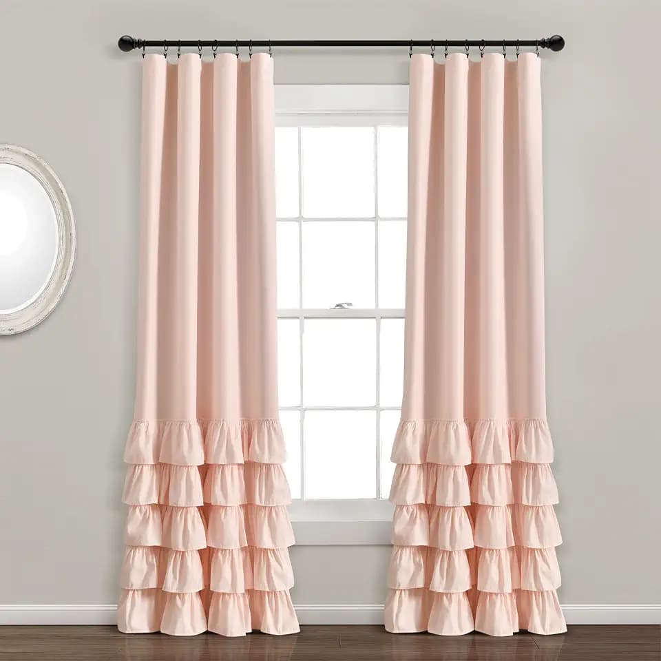 Lush Decor Allison Ruffle 100% Blackout Window Curtain Single 40" W x 84" L Blush - Pink Blackout Curtains for Bedroom or Nursery - Coquette Curtains