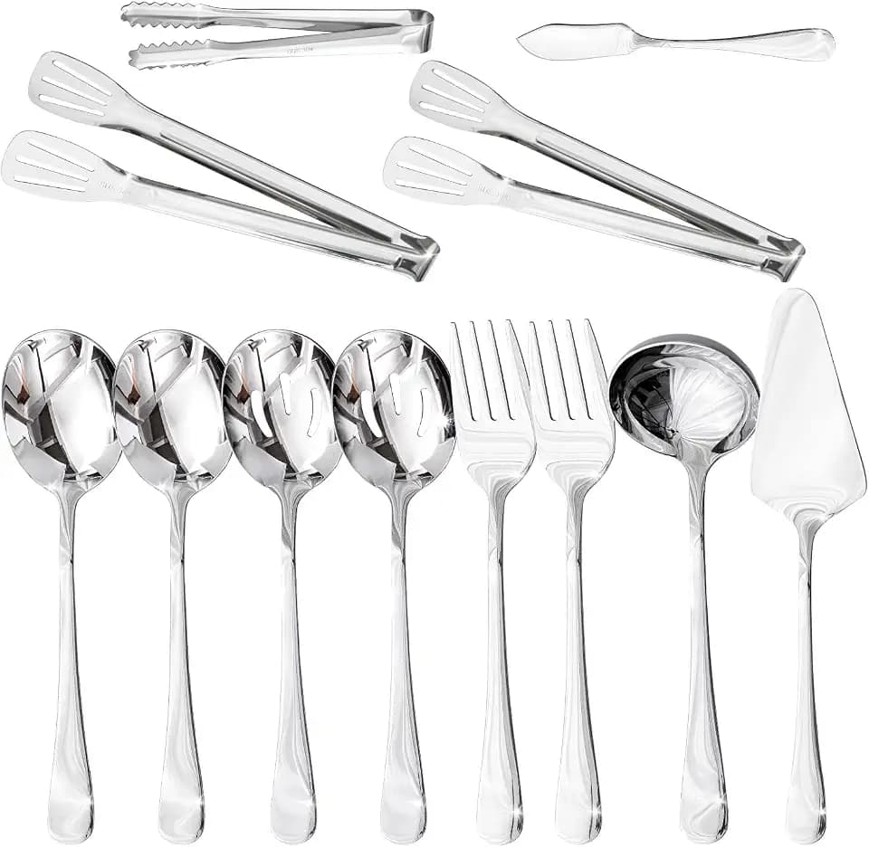 HIKAA 12PCS Serving Utensils Set, 18/10 Serving Utensils