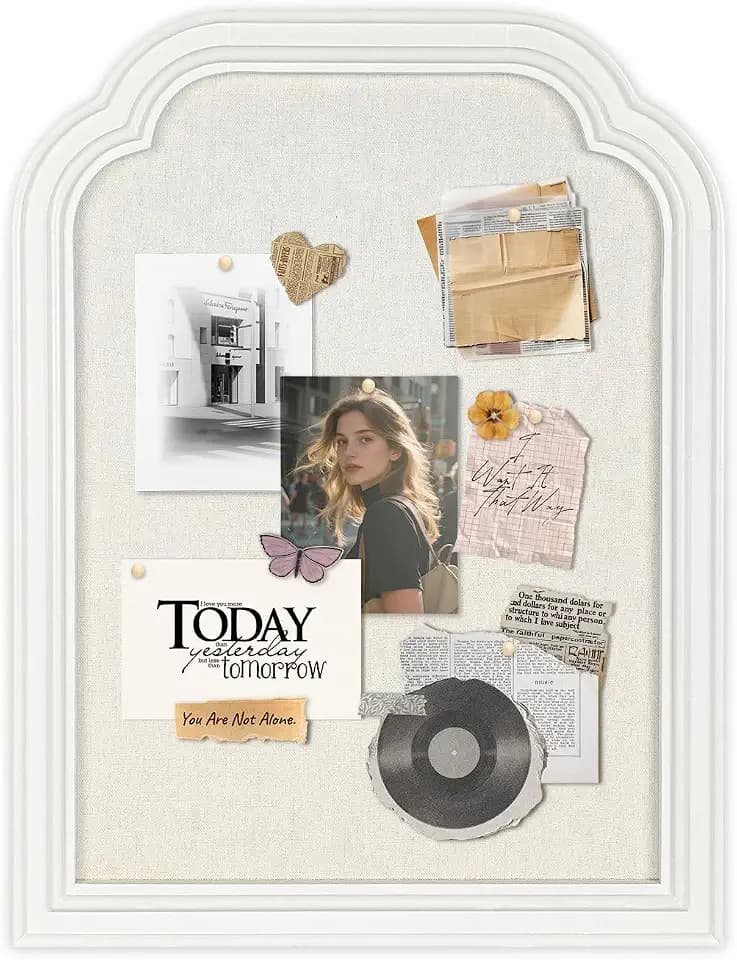 Bulletin Board with Linen, 13x17 inches Pin Board with White Frame, Decorative Hanging Bulletin Board Vision Board Message Board Colletion Board for Office School Home Decor