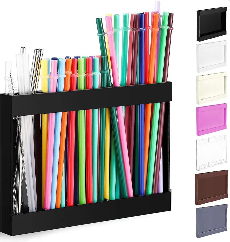 Qinyoung Acrylic Straw Holder for Cabinet Door,Classic,Large,Black