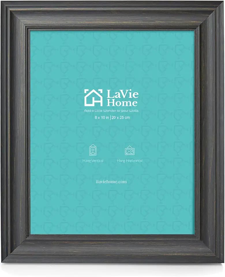 LaVie Home 8x10 Picture Frames (1 Pack, Black) Rustic Photo Frame Set with Tempered Glass for Wall Mount & Table Top Display