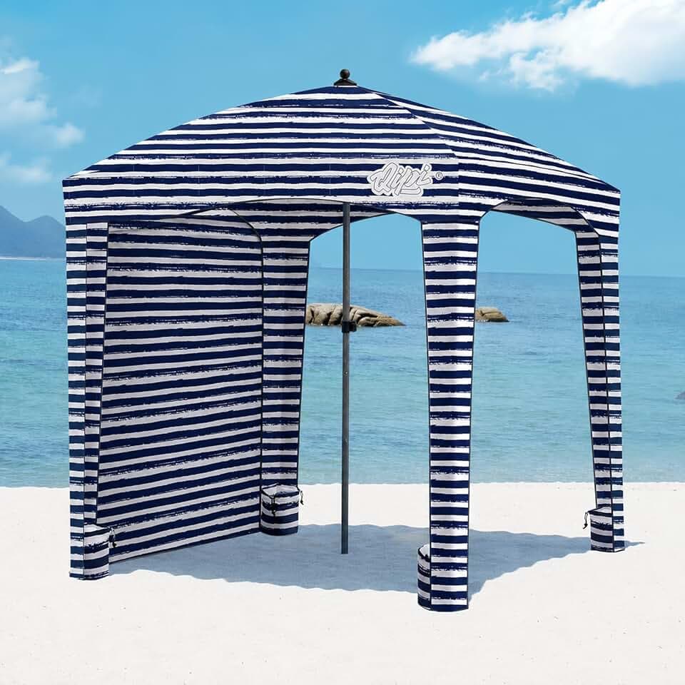 Qipi Beach Cabanas for Sand, Beach Canopy with Sandbags & Changing Room 6'