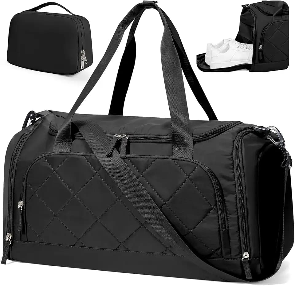 coowoz Travel bag for Women,2Pcs Set Overnight Weekend Bag with Shoe Compartment & Wet Pocket,Duffle bags for Travel,Business,Trips,Gym, Hospital,Black