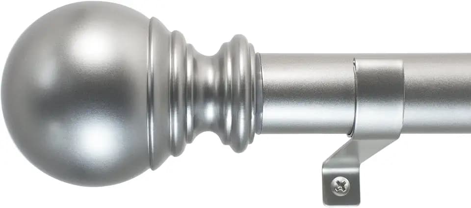 Decopolitan Ball 1 inch Adjustable Curtain Rod, 18 to 36 inches, Silver