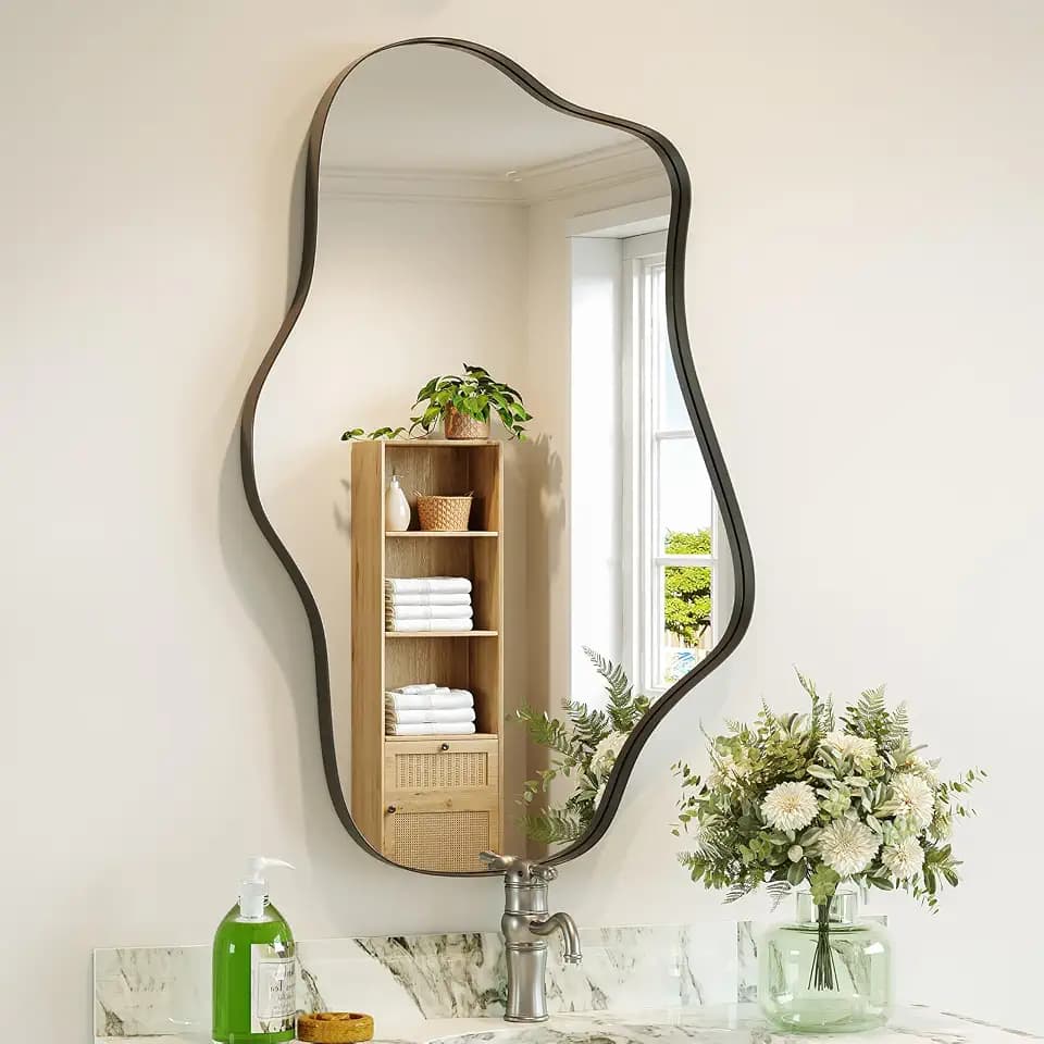 Irregular Wall Mirror, 20” x 36” Black Wavy Mirror with Modern Shaped, Asymmetrical Mirrors for Decorative Bathroom, Entryways, Living Room, Vanity