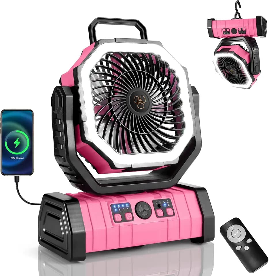 Odoland 30000mAh Camping Fan with LED Lantern, Rechargeable Battery Fan