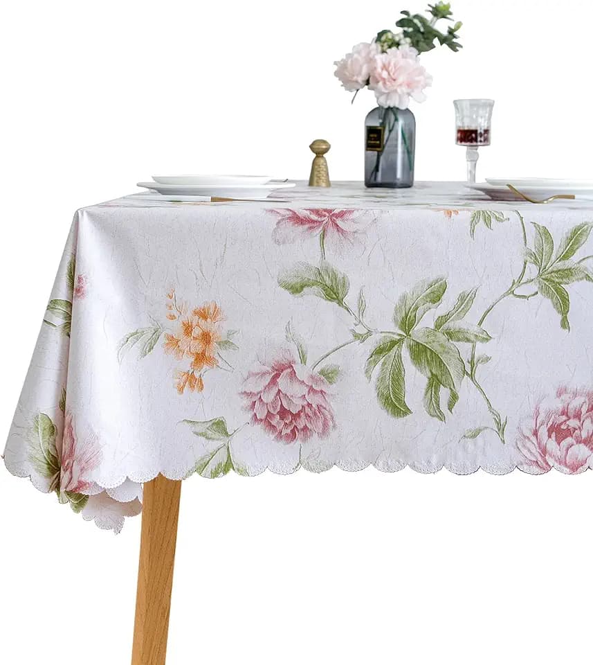 LIBERECOO Premium Floral Vinyl Tablecloth Set - Waterproof Oilproof PVC Table Cover for Rectangle Tables- Heavy-Duty Indoor/Outdoor Use (52" x 108“ Rectangular)