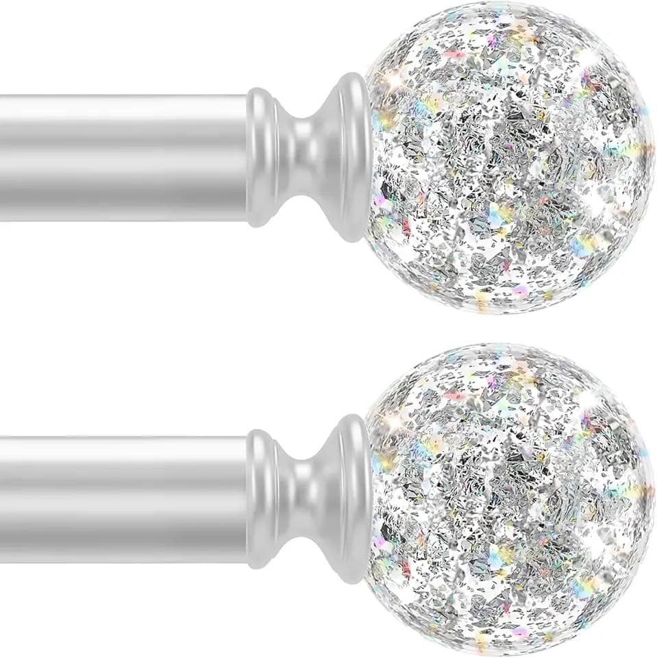 TVWOO Silver Decorative Crystal Curtain Rods,Heavy Duty Adjust 36-88",2Pack