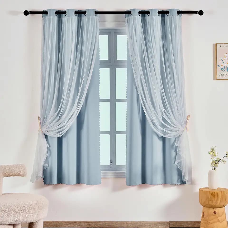 Anytime Blackout and Sheer Layered Curtains Solid Grommet Top Window Panels