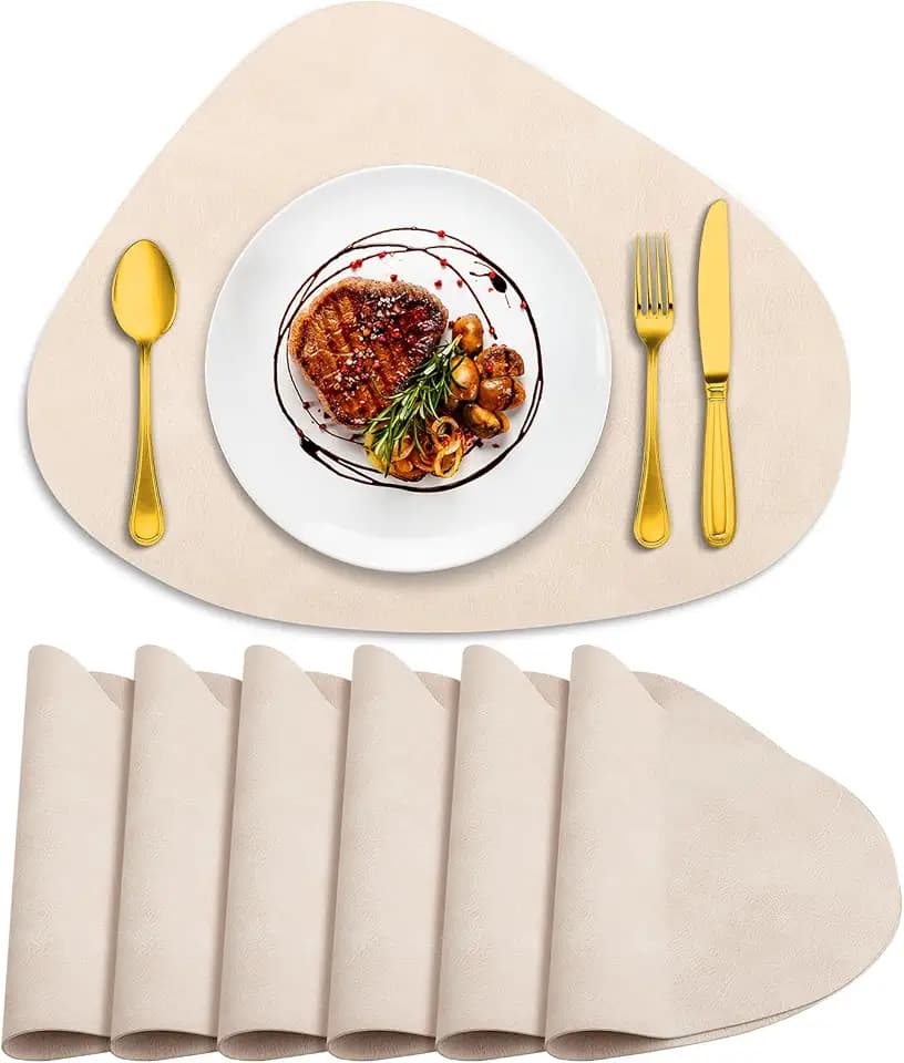 ADRIMER Oval Placemats Set of 6, Beige, Heat Resistant 13x17