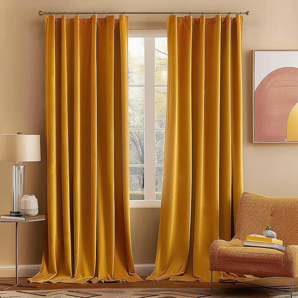 MIULEE Velvet Blackout Curtains 52x84 inches 2 Panels Mustard Yellow