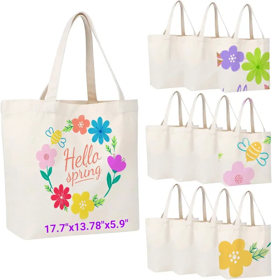 Segarty Canvas Tote Bag, 12 Pack 17.7x13.78x5.9 Blank Canvas Tote Bags for Women, Reusable Tote Bag with Natural Cotton and Shoulder Strap, Bulk for DIY, Grocery Shopping, Beach, Travel,Gift