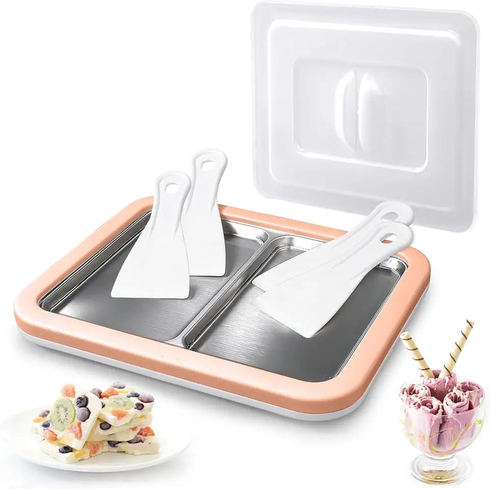 Rolled Ice Cream Maker, Dual Trays Instant Ice Cream Maker with 4 Spatulas