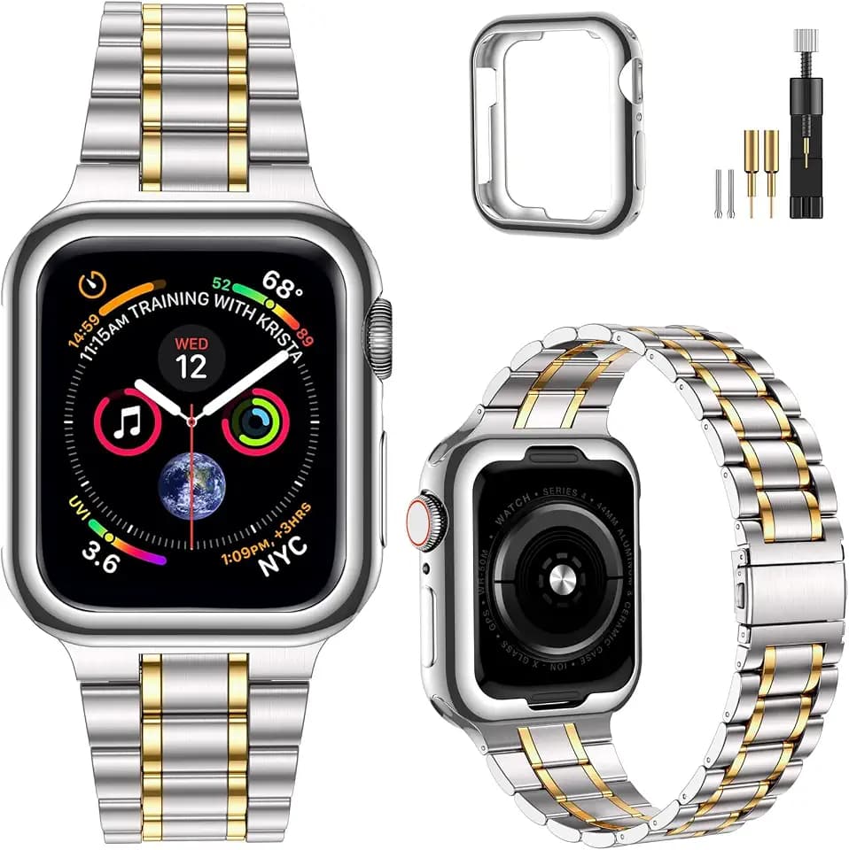 MioHHR Kompatibel mit Apple Watch Armband 38mm 40mm 41mm 42mm 44mm 45mm 49mm, massives Edelstahl-Metallarmband für iWatch Ultra 2 1 Series 9 8 7 6 5 4 3 2 1 SE