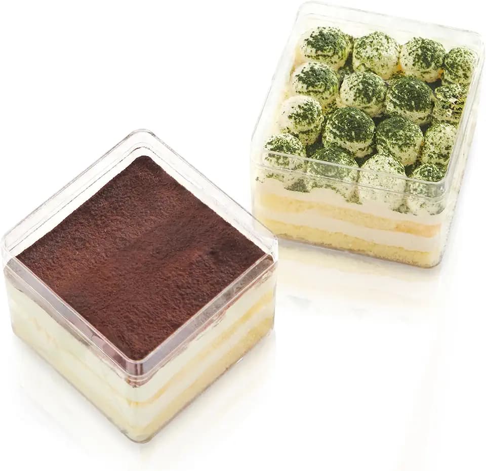 Plastic Dessert Cups with Lids and Stickers,Tiramisu Containers,Cookie Containers,Clear Food Containers for Fruit,Pudding,Mousse, Tiramisu Cups With Lids (20pcs,Clear,3.3 * 3.3 * 2.5 in)