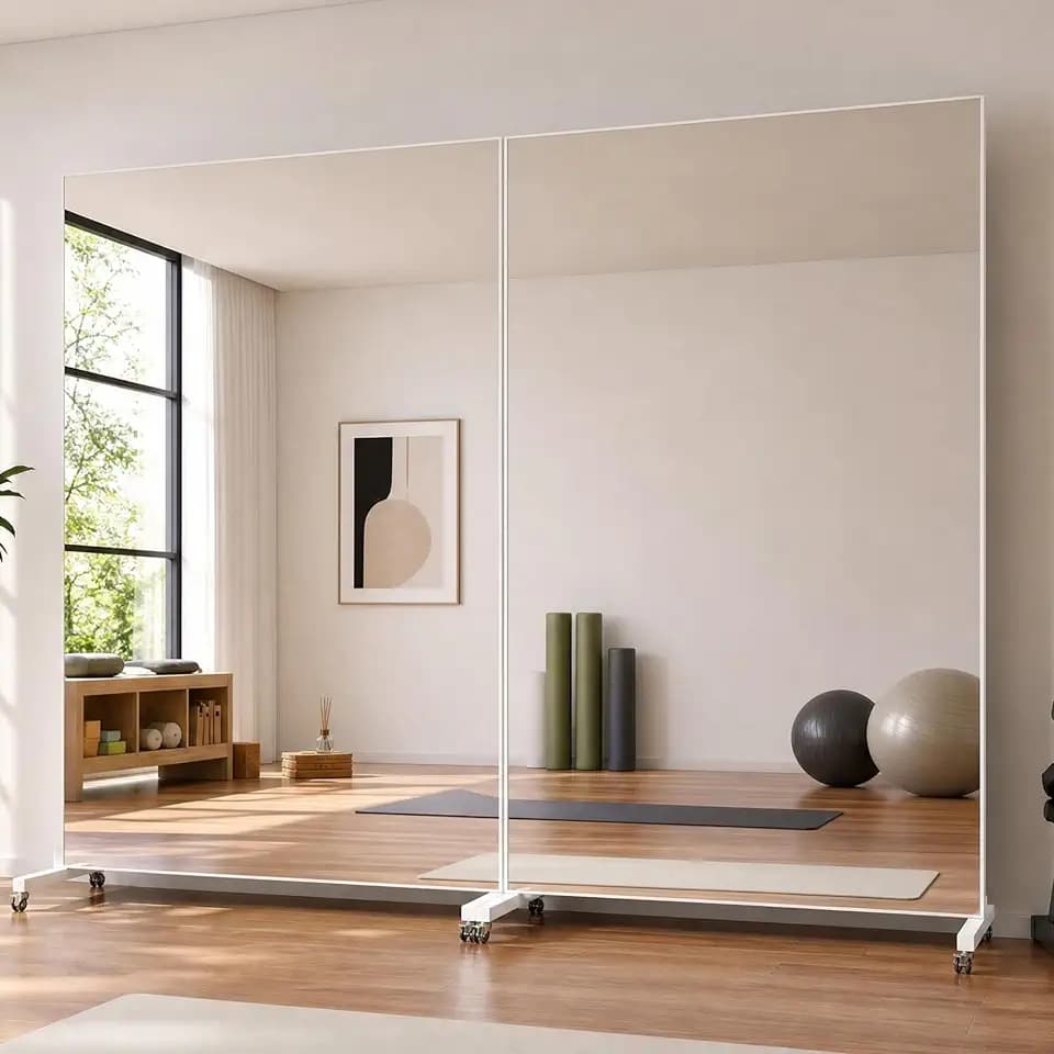 Antok 72"x40" Full Length Mirror with Wheels for Yoga, Dance, Gym, White