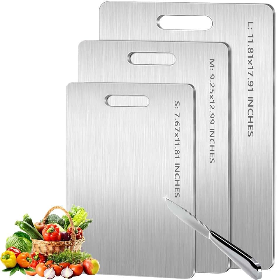 Titanium Cutting Board Set of 3,100% Pure Titanium Cutting Boards for Kitchen Double Sided,Hygiene Durable Dishwasher,Fruit & Vegetables (S+M+L)