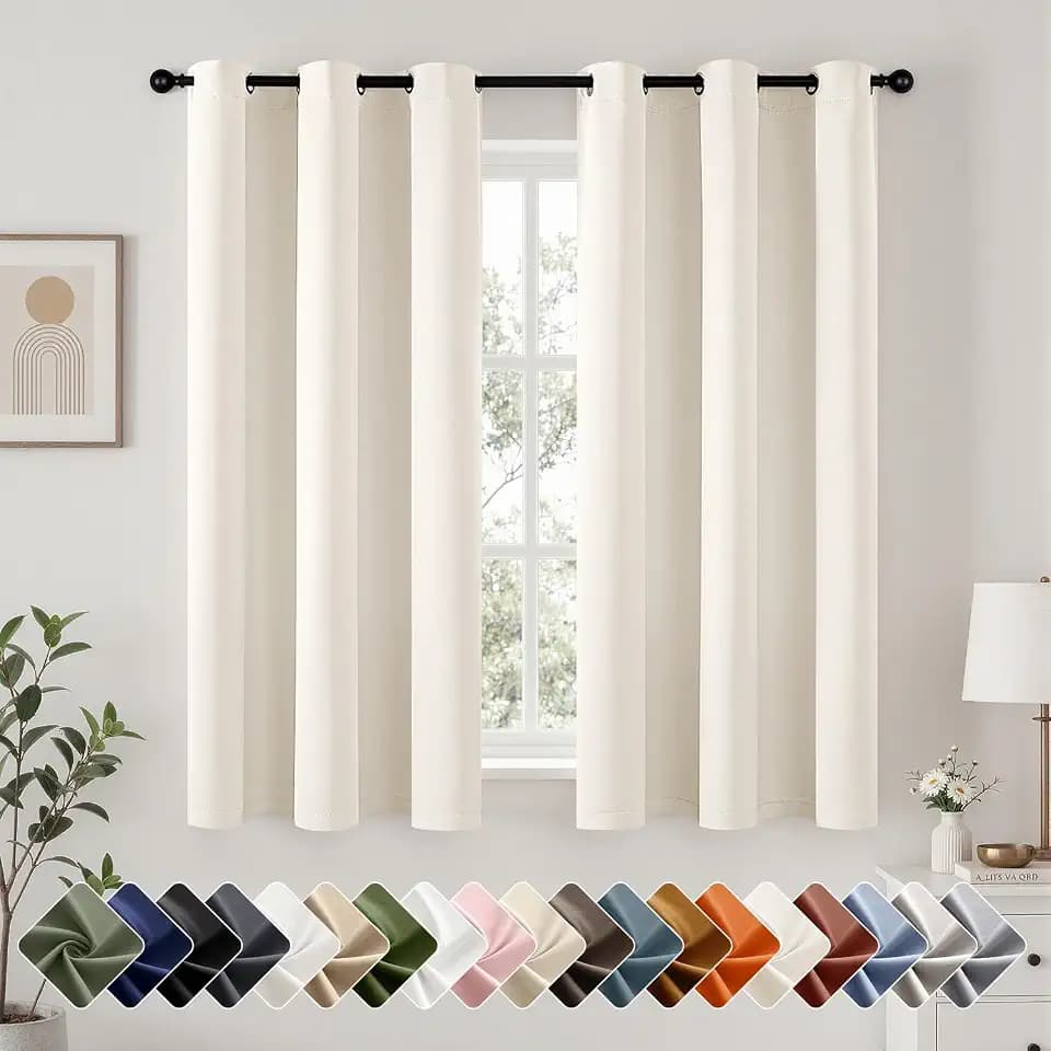 Beige White Blackout Curtains for Bedroom Living Room W40 x L72 Inch