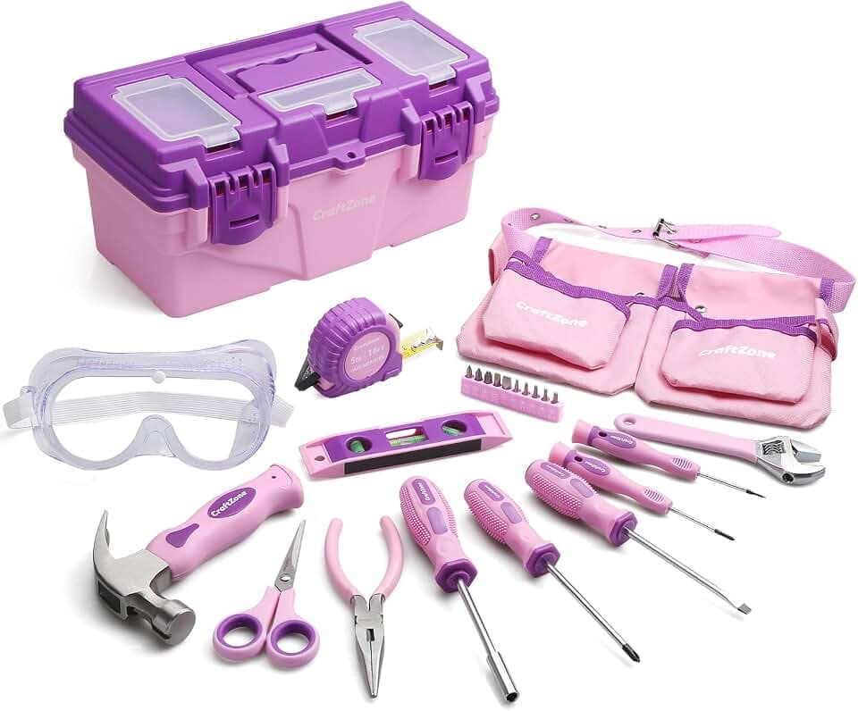 24-Piece Real Hand Tool Set, Pink-Purple Home Repair Tool Kit with Storage Box, Basic Toolkit for Women, Dorm, Apartment and College