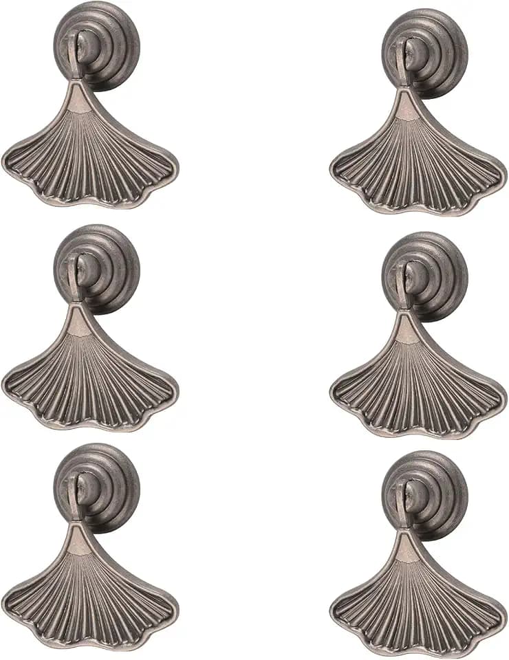 MOROBOR Ginkgo Leaf Shape Knob Handles, 6pcs Antique Nickel Drop Pendant Pull Handle, Hardware Drawer Single Hole Zinc Alloy Handle for Wardrobe Cupboard Closets Cupboard