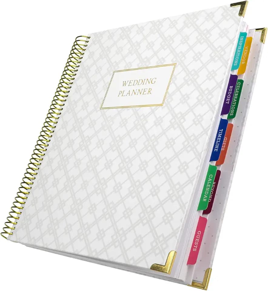 Global Printed Products Wedding Planner 9x11 Hardcover Organizer, Bookmark, Planning Stickers, Business Card Holder, and Pocket Folders