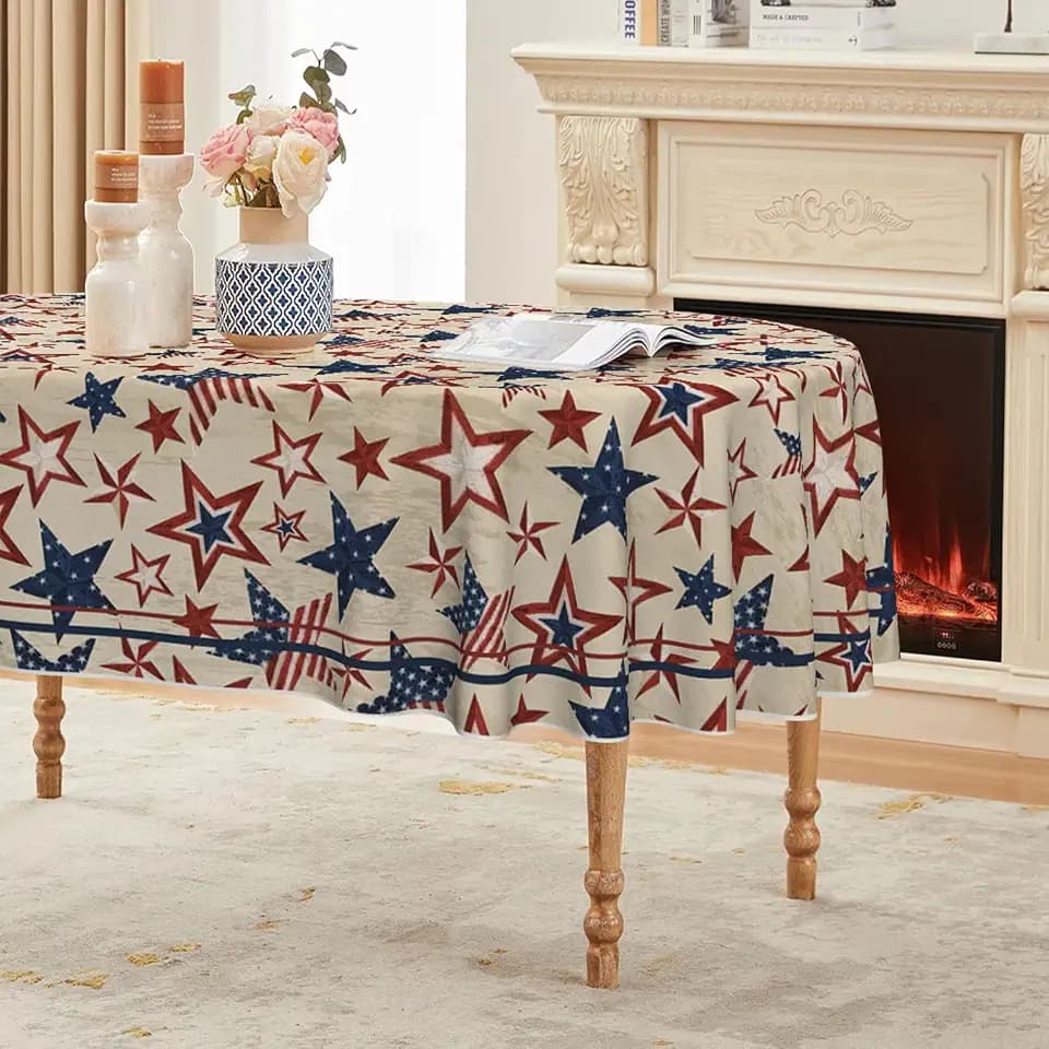 Horaldaily 4th of July Tablecloth 60 x 84 Inch Rectangular Patriotic Blue