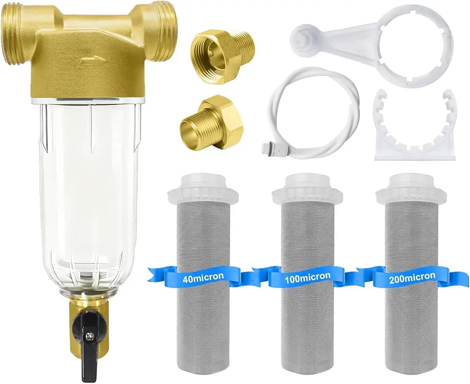 Spin Down Sediment Filter 40/100/200 Micron, Reusable Water Filter System
