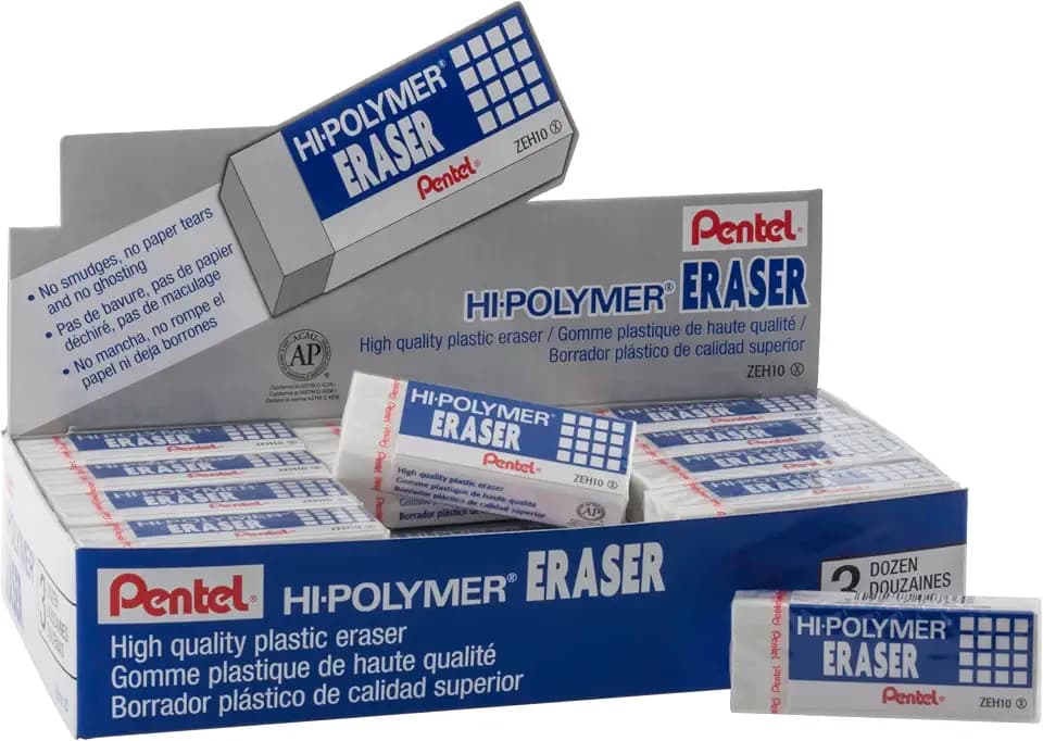 Pentel Hi-Polymer Block Eraser, Large, White, 36 Count (ZEH-10)