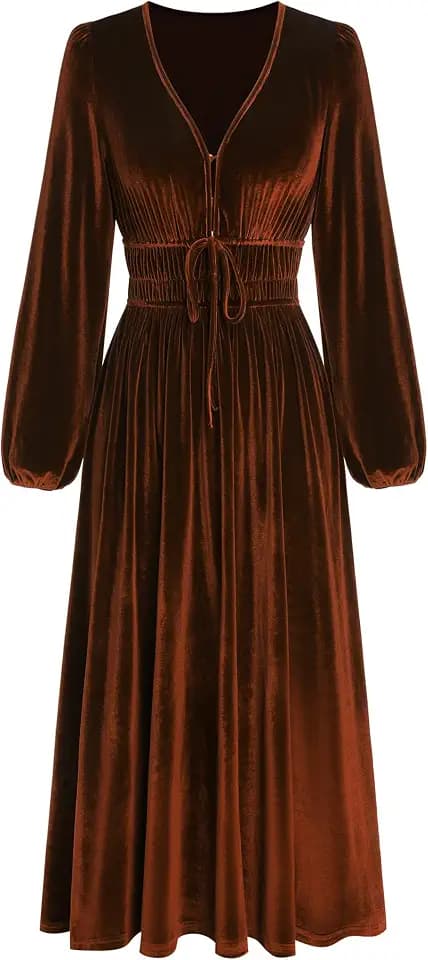 ZAFUL Women's V Neck Velvet Midi Dress Long Sleeve Formal Cocktail Dress