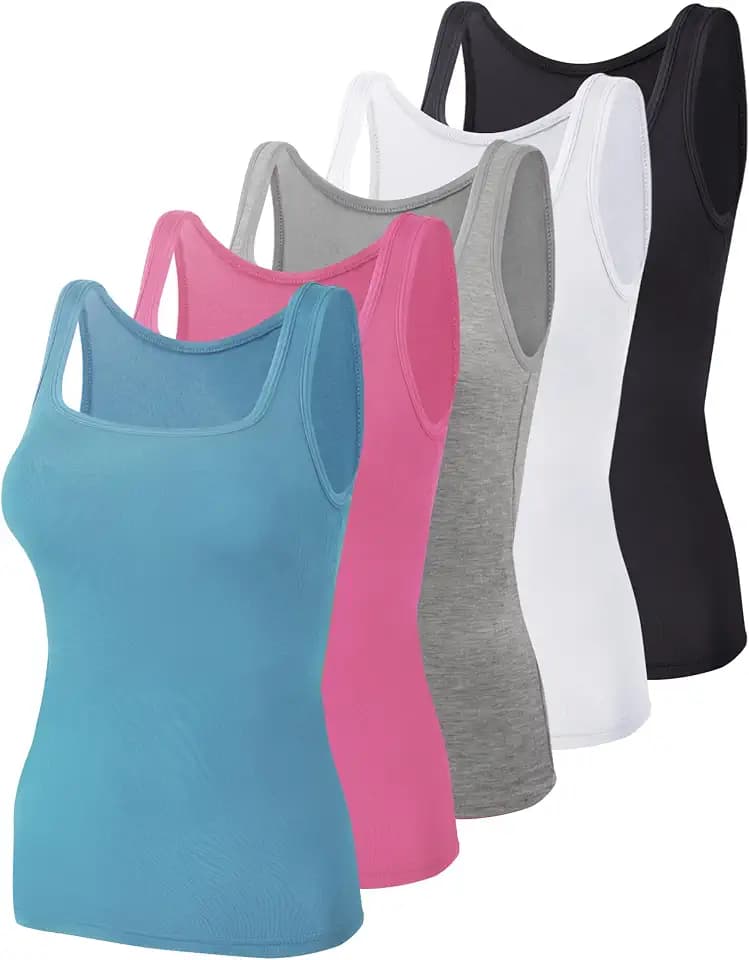 BQTQ 5 Pcs Women's Square Neck Tank Tops Sleeveless Undershirt Basic Tanks