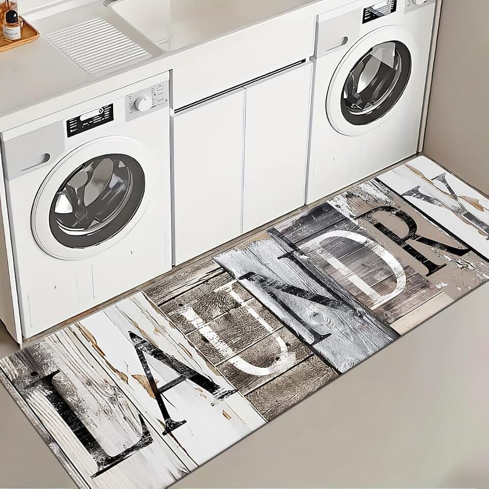 Laundry Room Rug Runner 20"X59" Brown Wood Non Slip Laundry Rugs and Mats for Laundry Room Decor Washable Runner Rugs for Farmhouse Kitchen Floor Bathroom Area Rugs (Brown, 20"x59")